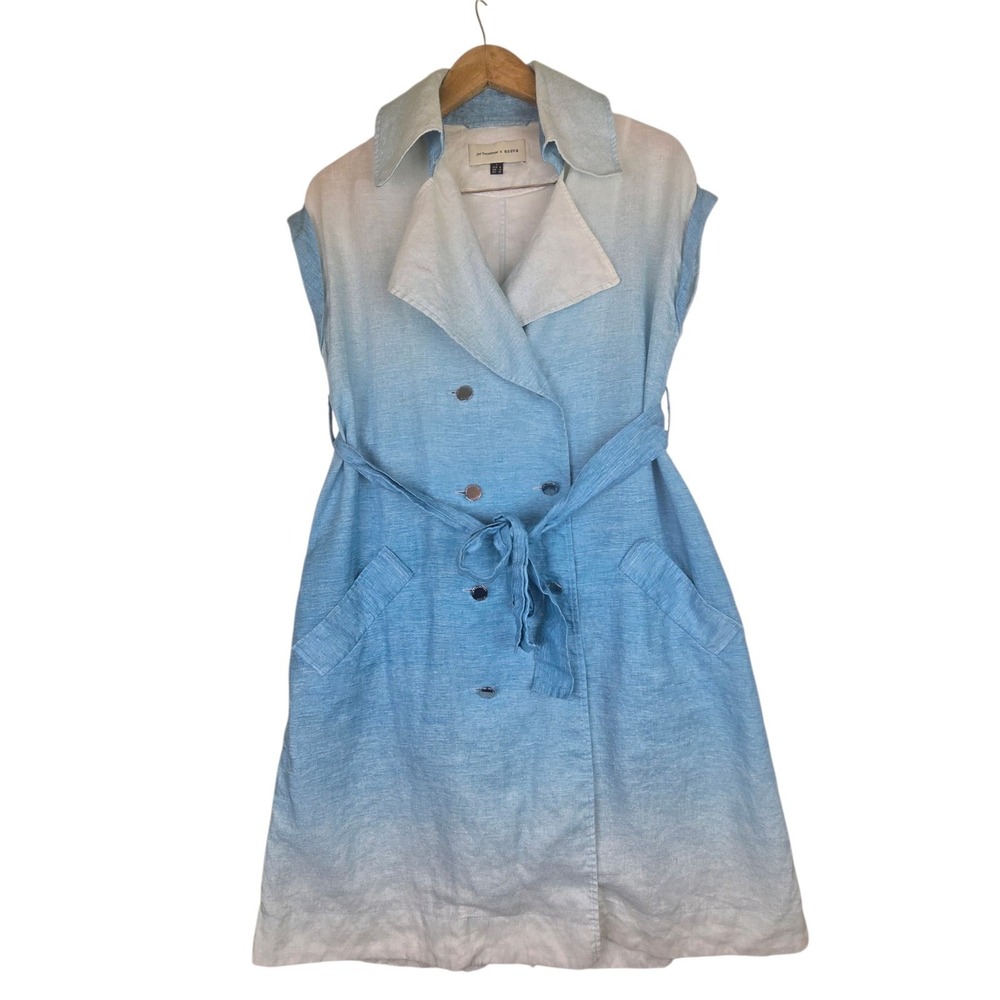 Jim Thompson X Asava Womens US sz 4 Linen Button Blue Ivory Midi Dress